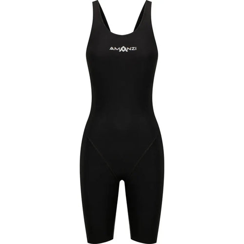 Amanzi Women's Acceler8 RIZE Kneesuit in black, close-up of the sleek, fitted wetsuit designed for water sports and diving activities.