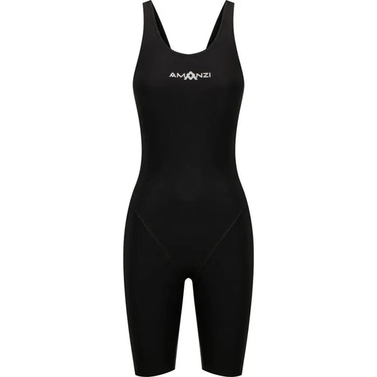 Amanzi Women's Acceler8 RIZE Kneesuit in black, close-up of the sleek, fitted wetsuit designed for water sports and diving activities.