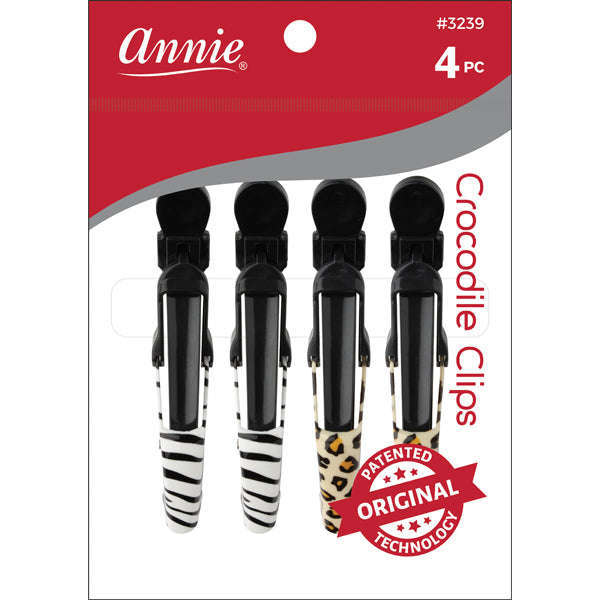 Annie Crocodile Hair Clips 4.5 Inch, 4 Count, Zebra & Leopard