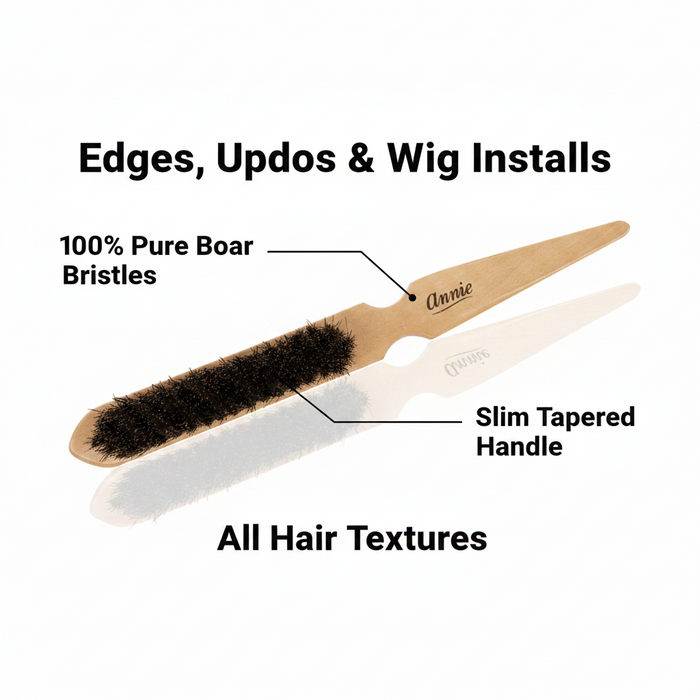 Annie Ultimate Edge & Updo Brush 100% Boar Bristle, 1 Count, Light Brown
