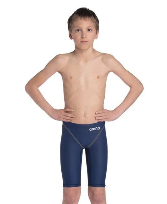 Arena Boys Powerskin ST Next Jammer in navy, close-up of sleek swim jammers designed for competitive swimming.