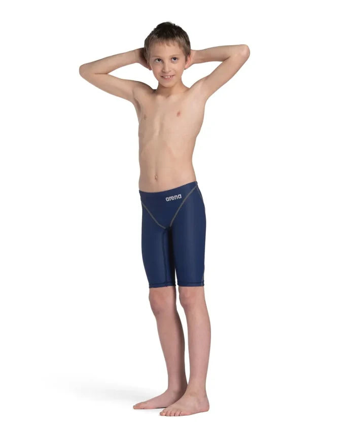 Arena Boys Powerskin ST Next Jammer in navy, close-up of the durable swim jammers designed for young swimmers