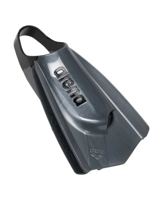 Black Arena Powerfin Pro II training fins for swimming, featuring a sleek design and adjustable strap for enhanced performance.