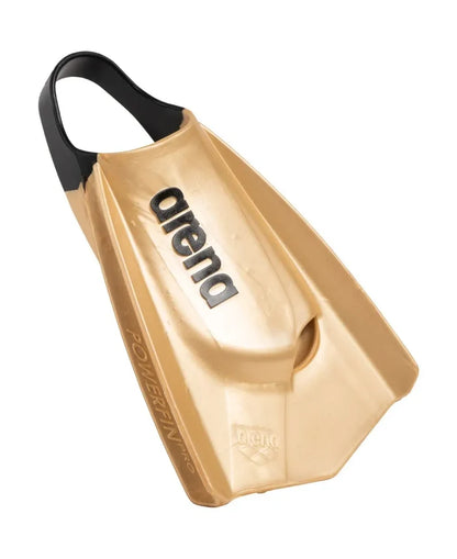 Arena Powerfin Pro II Gold training fins for swimming, featuring a sleek gold design and ergonomic foot pocket for efficient kicks.
