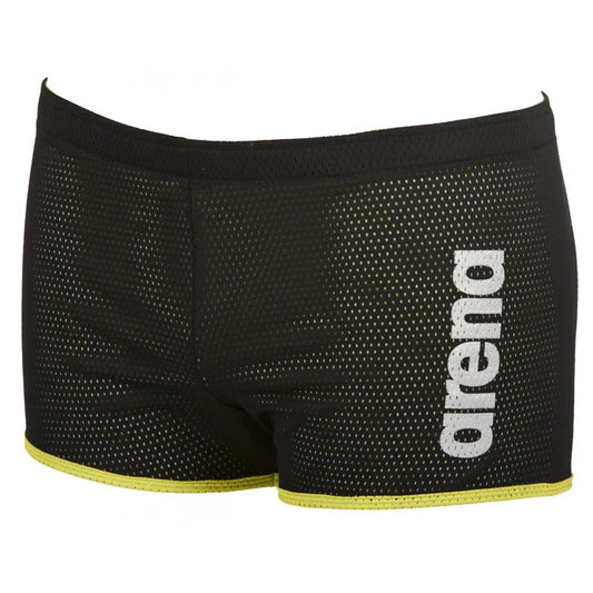 Black Arena Square Cut Drag Shorts designed for competitive swimming, featuring a sleek, streamlined fit for reduced water resistance.