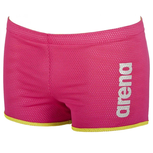 Pink Arena Square Cut Drag Shorts for men, featuring a sleek design and comfortable fit, ideal for competitive swimming.