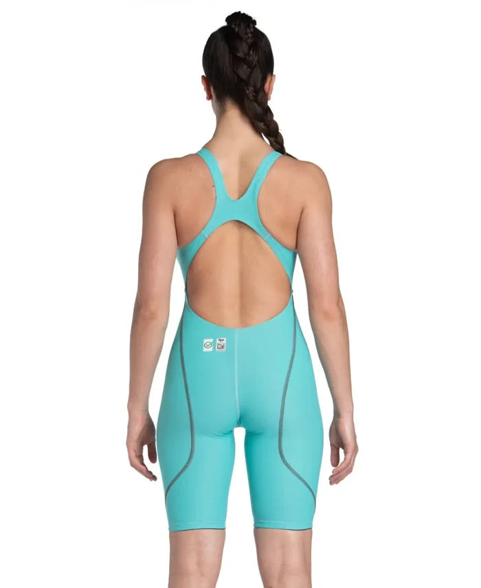 Arena Women's Powerskin ST Next Kneesuit in aquamarine, sleek and form-fitting swimming suit for competitive swimming.