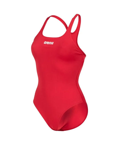 Red Arena Women's Team Swim Pro solid swimsuit, sleek and supportive for competitive swimming, displayed on a mannequin.