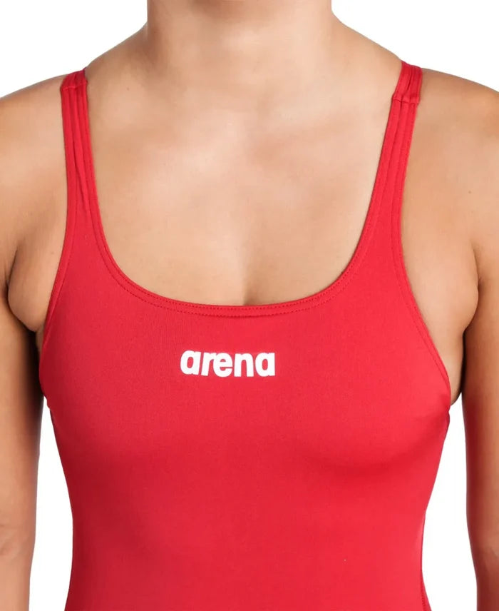 Red Arena Women's Team Swim Pro solid swimsuit, streamlined one-piece design, suitable for competitive swimming.