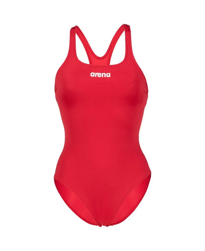 Red Arena Women's Team Swim Pro solid swimsuit, athletic one-piece design with sleek, supportive fit for competitive swimming.