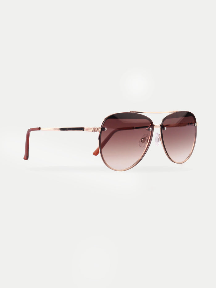 Aviator Rimless Miami Sunglasses | Gold-Brown-Image 2