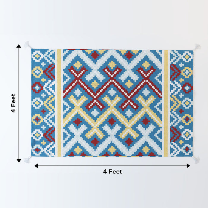 Aztec|Premium|Geometric|Dhurrie|Blue