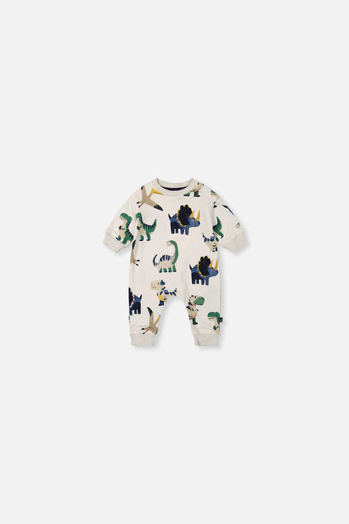 Baby Fleece Jumpsuit Beige Dinosaur Print-0