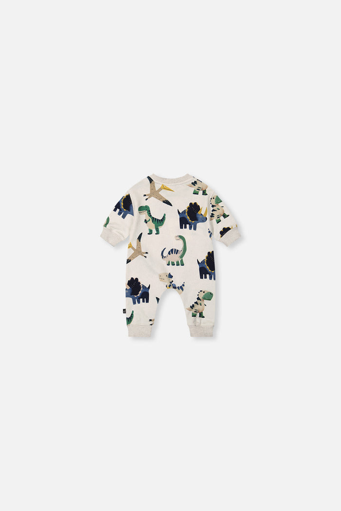 Baby Fleece Jumpsuit Beige Dinosaur Print-1