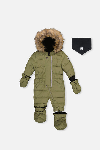 Baby Original One Piece Puffy Snowsuit With Removable Mittens And Boots Olive Green-0