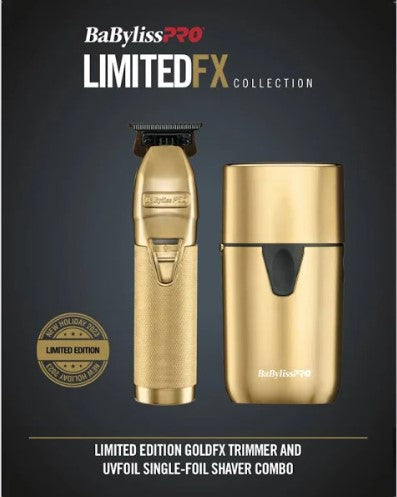 BabylissPRO Limited Edition GOLDFX Trimmer and UVFOIL Single-Foil Shaver Combo # FXLFHOLPKG - Palms Fashion Inc.