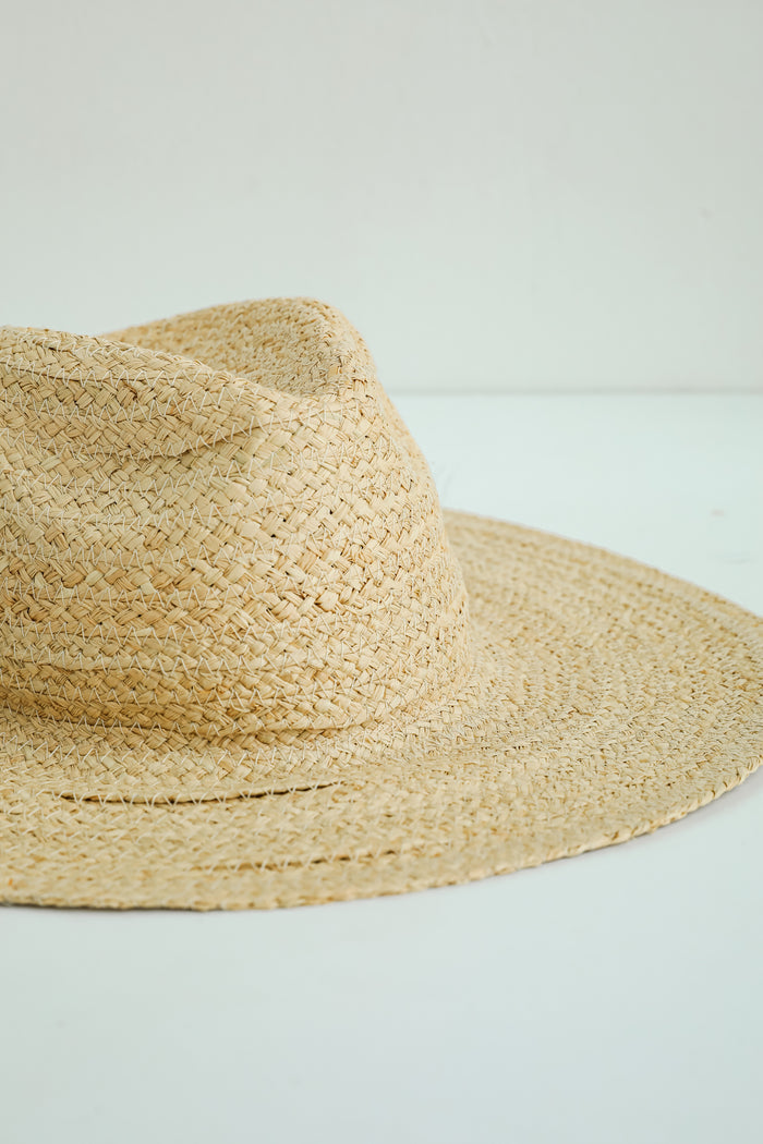 Beachside Charm Natural Straw Fedora Wide Brim Hat