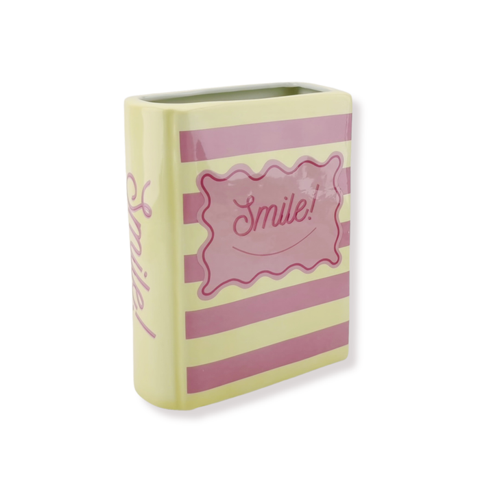 Bloemenvaas - Boek Vaas - Geel/Roze - Dolomiet - 16,5x7,5x21,5cm