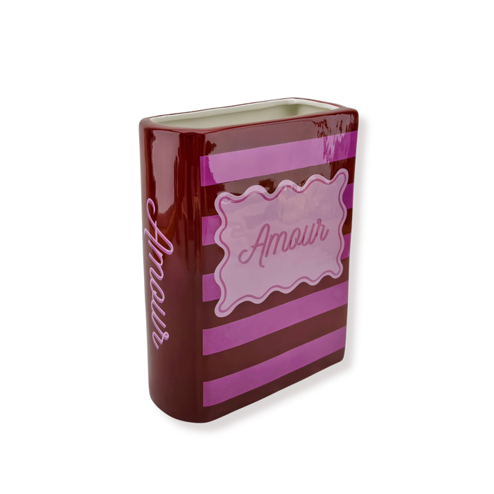 Bloemenvaas - Boek Vaas - Rood/Roze - Dolomiet - 16,5x7,5x21,5cm