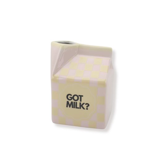 Bloemenvaas - Melkpak Vaas 'Got Milk' - Roze/Geel - Dolomiet - 10,5x9x13,5cm