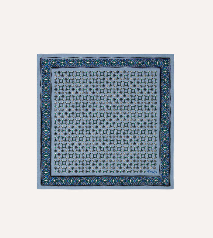 Blue Vintage Tile Print Silk Pocket Square