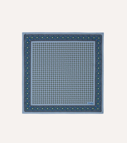 Blue Vintage Tile Print Silk Pocket Square