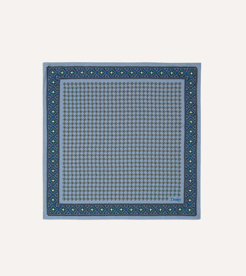 Blue Vintage Tile Print Silk Pocket Square