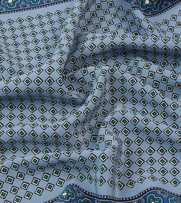 Blue Vintage Tile Print Silk Pocket Square