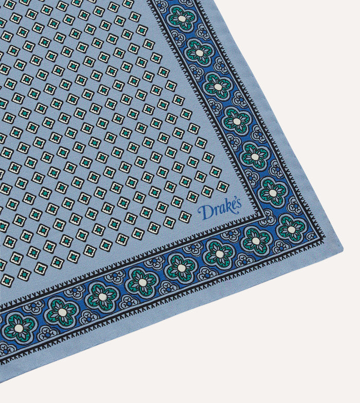 Blue Vintage Tile Print Silk Pocket Square
