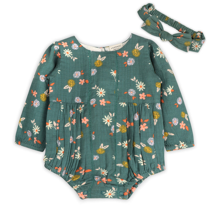 Bora Floral Baby Romper & Headband Set (Organic Muslin)