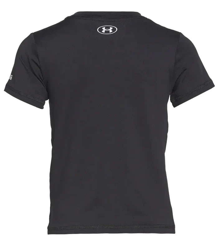 Back view of Under Armour boys Black surf shirt with short sleeves
