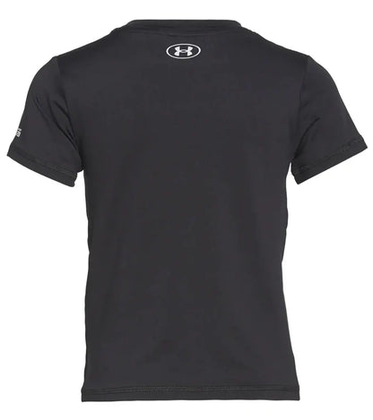 Back view of Under Armour boys Black surf shirt with short sleeves