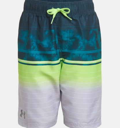 Under Armour boys tie-dye stripe volley swim shorts in Blue/Green/Gray