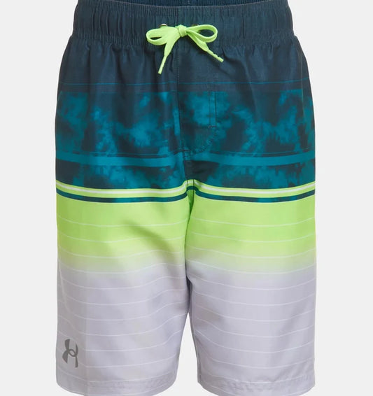 Under Armour boys tie-dye stripe volley swim shorts in Blue/Green/Gray