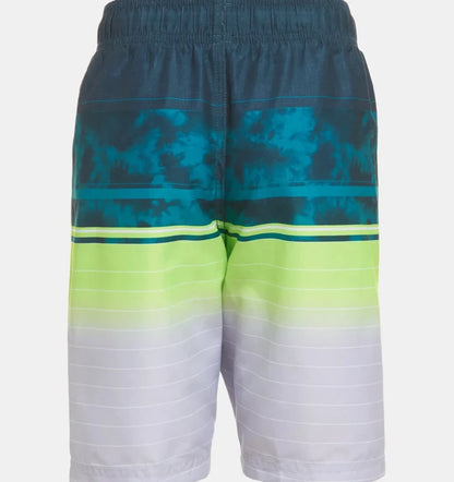 Back view of Under Armour boys swim shorts with tie-dye stripe print
