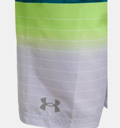 Close-up of Under Armour boys volley shorts with UPF 50+ stripe design
