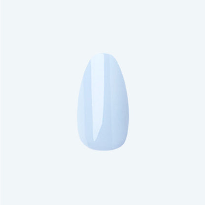 BP - Press-On | Medium | Almond showing a single medium almond false nail in icy light blue polish with a glossy finish