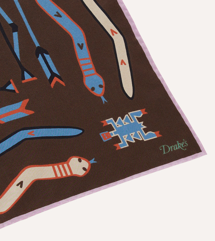 Brown and Pink Tribal Print Silk Pocket Square