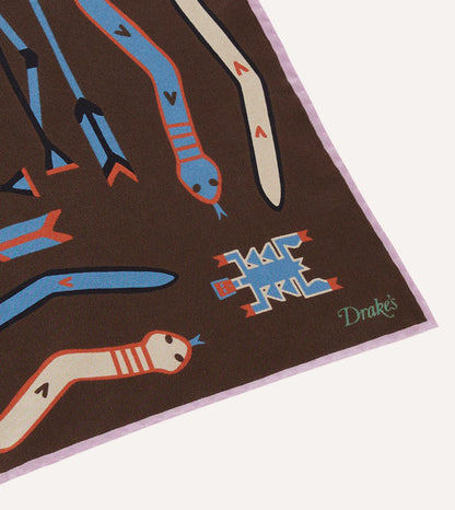 Brown and Pink Tribal Print Silk Pocket Square