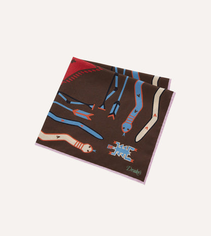 Brown and Pink Tribal Print Silk Pocket Square