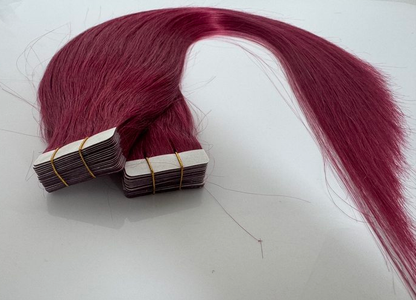 Burgundy Tape-In Hair Extensions – 100% Remy Human Hair | 20 Tapes (50g) | 10’’–30’’ | Reusable