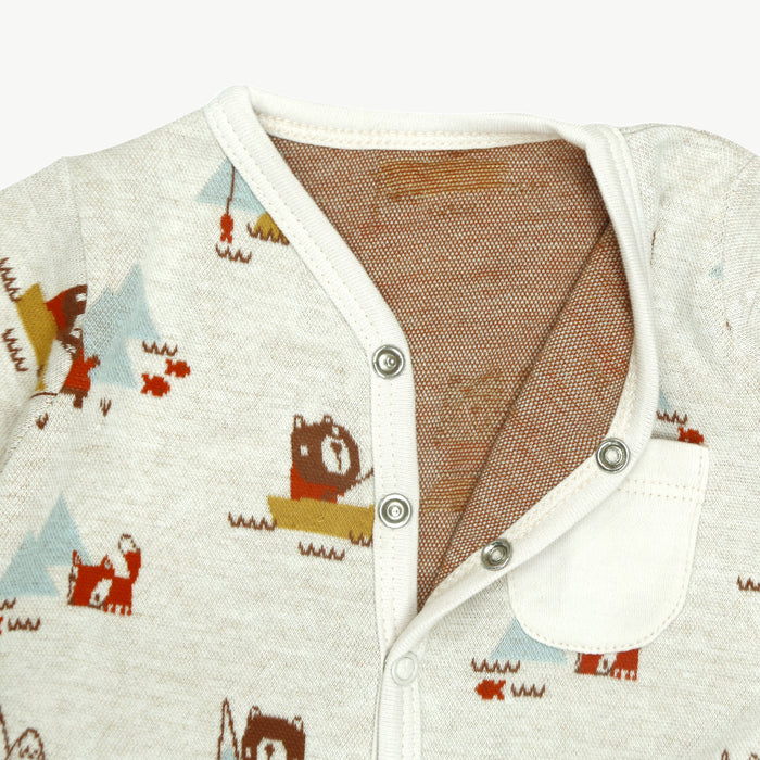 Camping Bear Classic Button Jacquard Baby Jumpsuit (Organic Cotton) by Viverano