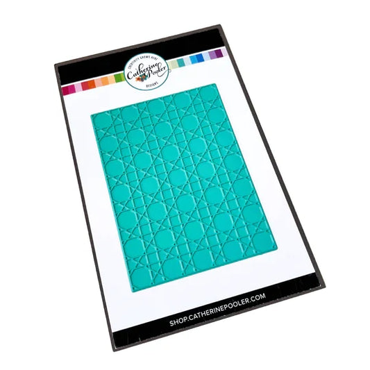 Catherine Pooler - Hot Foil Plate - Rattan. Add a gorgeous foiled pattern to your next card with the Rattan Hot Foil Plate! This woven cane pattern adds fine detail and can be cut and added to your card for a perfect background focal point. Available at Embellish Away located in Bowmanville Ontario Canada.