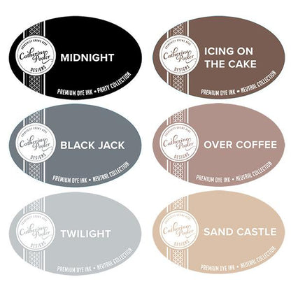 Catherine Pooler - Neutrals Ink Collection - Ink Pads. The essential neutral ink colors that every crafter needs! Super deep, rich Black, Grey and Browns - the perfect shade of each. Midnight is the quintessential black and is an archival dye ink. Available at Embellish Away located in Bowmanville Ontario Canada.