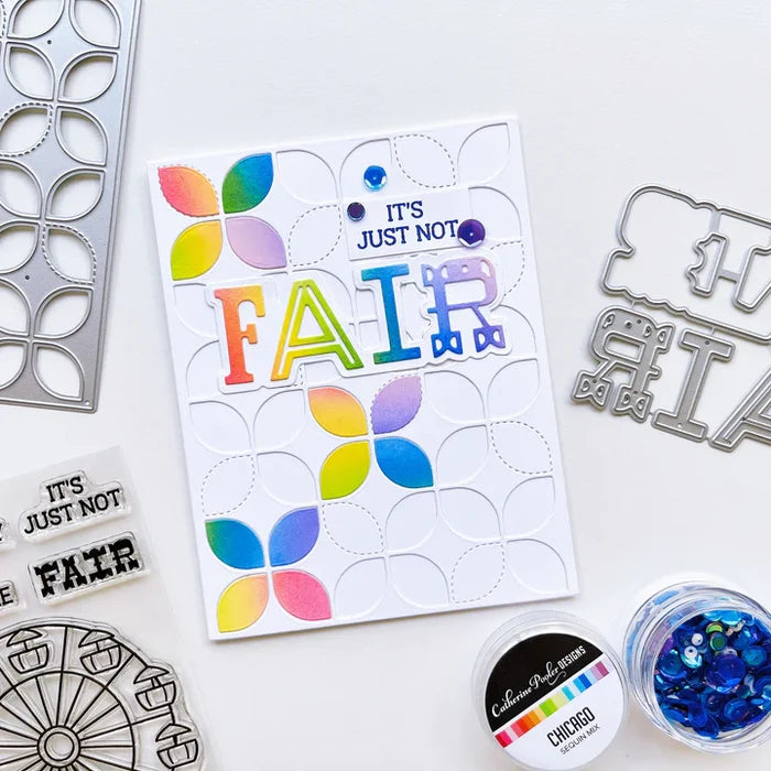 Catherine Pooler - Layered Word Dies - Fair. Perfect for adding flair to your cards and scrapbook pages- try the Fair Layered Word Die. Available at Embellish Away located in Bowmanville Ontario Canada. Example by brand ambassador.
