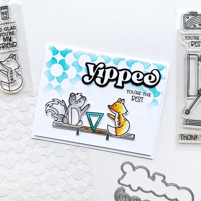 Catherine Pooler - Layered Word Dies - Yippee. Add excitement to your next creation with the Yippee Layered Word Die. This die comes with individual letters that can be used alone on or over the background layer for more color and interest. Available at Embellish Away located in Bowmanville Ontario Canada. Example by brand ambassador.