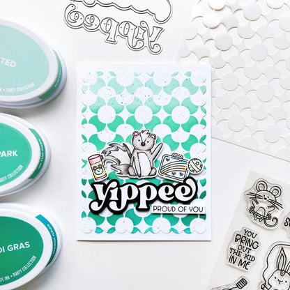 Catherine Pooler - Layered Word Dies - Yippee. Add excitement to your next creation with the Yippee Layered Word Die. This die comes with individual letters that can be used alone on or over the background layer for more color and interest. Available at Embellish Away located in Bowmanville Ontario Canada. Example by brand ambassador.
