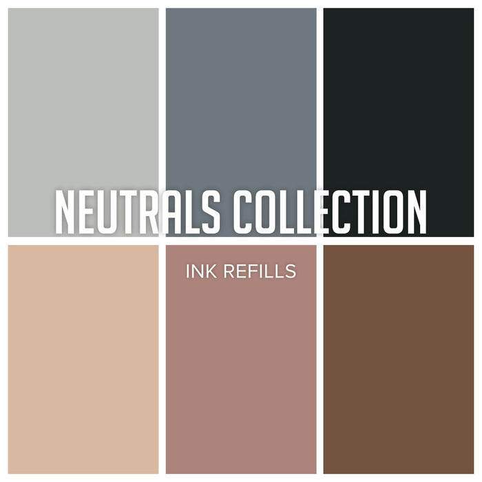 Catherine Pooler - Neutrals Ink Collection - Refills/Reinkers. The essential neutral ink colors that every crafter needs! Super deep, rich Black, Grey and Browns - the perfect shade of each. Midnight is the quintessential black and is an archival dye ink. Available at Embellish Away located Bowmanville Ontario Canada.