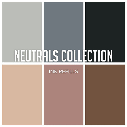 Catherine Pooler - Neutrals Ink Collection - Refills/Reinkers. The essential neutral ink colors that every crafter needs! Super deep, rich Black, Grey and Browns - the perfect shade of each. Midnight is the quintessential black and is an archival dye ink. Available at Embellish Away located Bowmanville Ontario Canada.