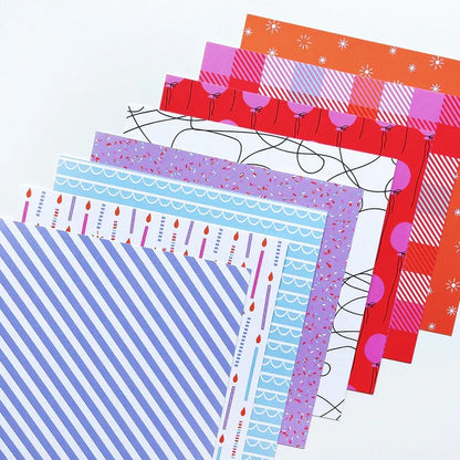 Catherine Pooler - Patterned Paper - Par-Tay Time. One look at this paper pack and you will know it is Par-Tay Time! This Patterned Paper if bright, bold and modern. It has you covered from the balloons and candles to the scalloped icing and sprinkles! Available at Embellish Away located in Bowmanville Ontario Canada.